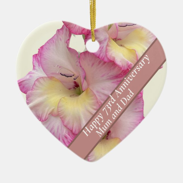 Gladioli Editable 73rd Wedding Anniversary Ceramic Ornament (Front)