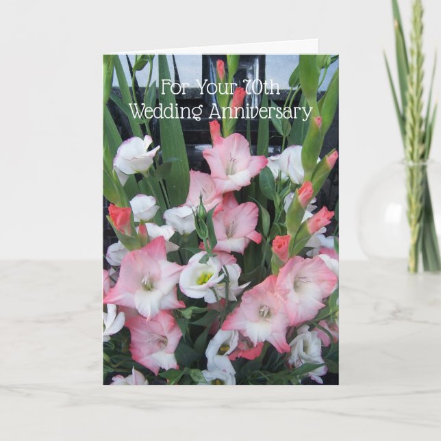 Gladioli Personalised 70th Wedding Anniversary Card (Front)