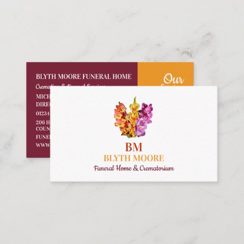 Gladiolus Flowers Funeral Home Directors Business Card