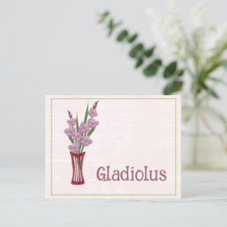 Gladiolus Flowers Watercolor Art August Birthday  Postcard
