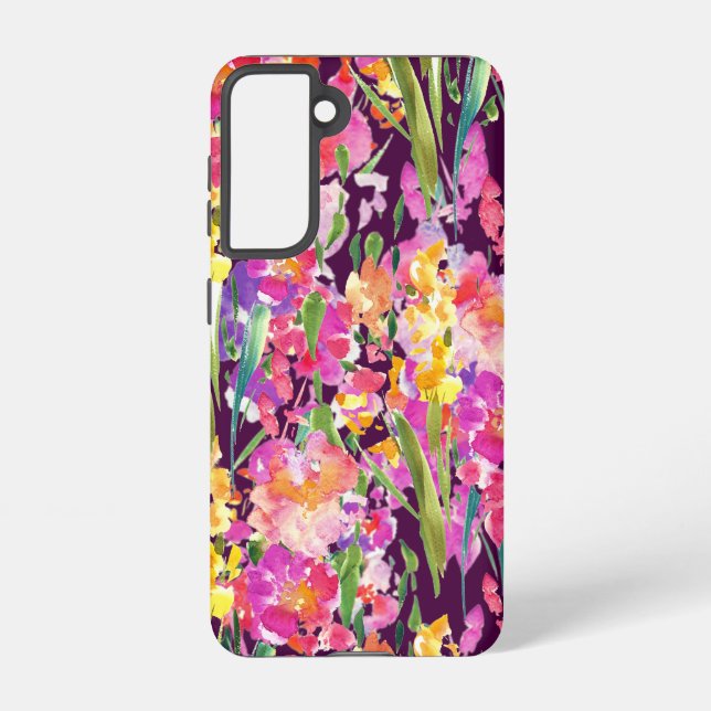 Gladiolus Garden Watercolor Plum Samsung Galaxy Case (Back)