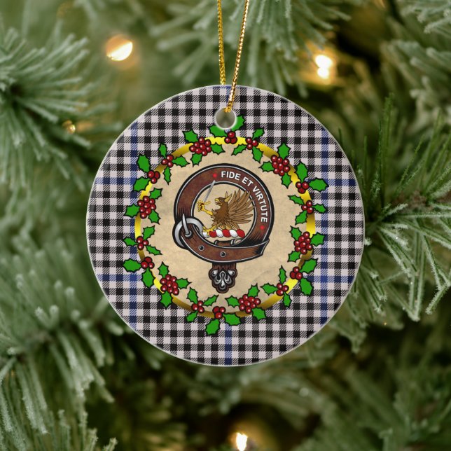 Gladstone Badge & Tartan Personalized Christmas Ceramic Ornament (Tree)