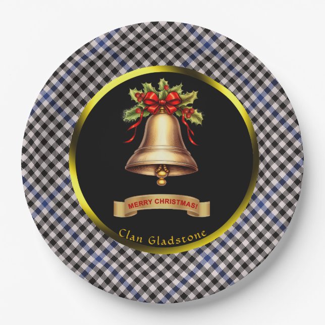 Gladstone Tartan Personalized Christmas Paper Plates (Front)