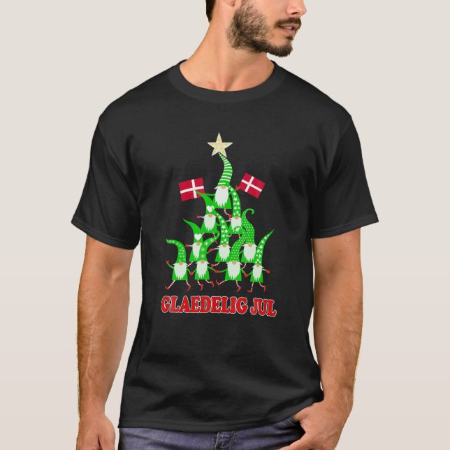Glaedelig Jul Nordic Gnomes Tomte Nisse Danish Chr T-Shirt (Front)