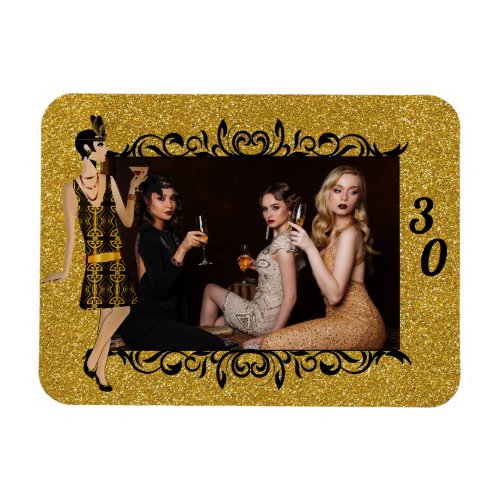 Glam 1920s Flapper Girl Gold 30th Custom Photo Magnet