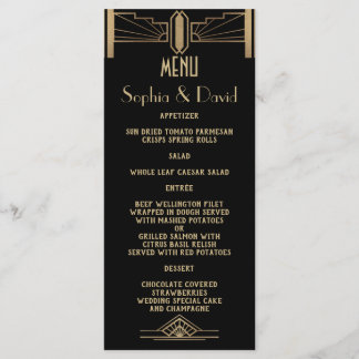 Glam 1920's Great Gatsby Art Deco Wedding Menu