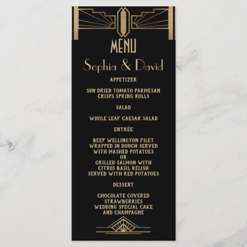 Glam 1920s Great Gatsby Art Deco Wedding Menu