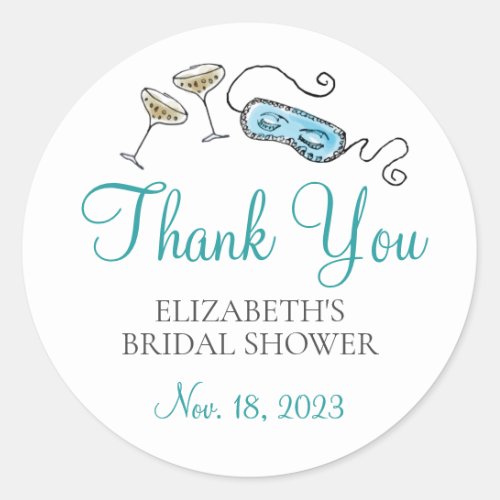Glam 1960s Cocktail Party Bridal Shower Thank You Classic Round Sticker
