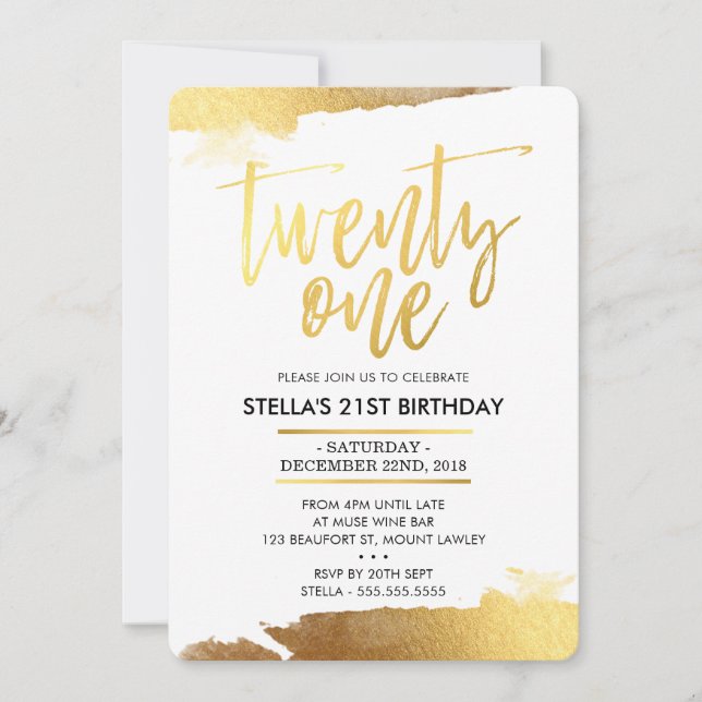 GLAM 21ST BIRTHDAY PARTY modern gilded gold Invitation (Front)