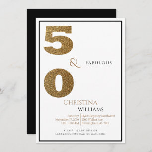 Glam 50 & Fabulous Black & Gold Birthday Invitation