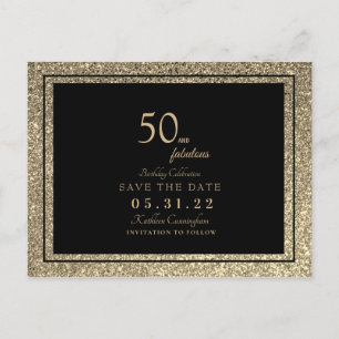 Glam 50 & Fabulous Gold Glitter Save the Date Post Postcard
