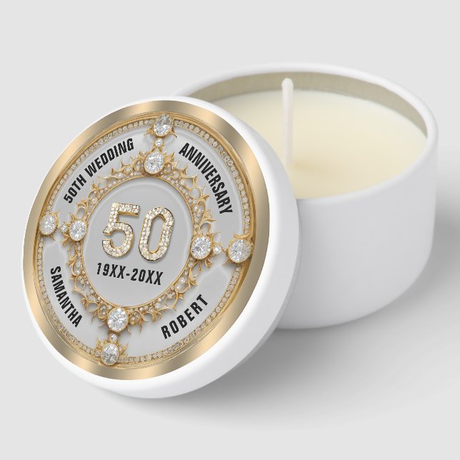 Glam 50th Anniversary white diamond  Mini Candle Favors (Corner)