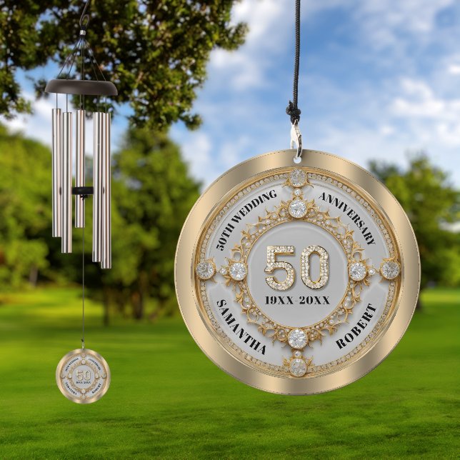 Glam 50th Anniversary white diamond  Wind Chime (Outdoor)