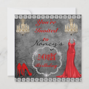 Glam 50th Vintage Design BLING Birthday Invitation
