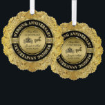 Glam 50th Wedding Anniversary-Horse & Carriage  Ornament Card<br><div class="desc">Glamorous,  elegant 50th wedding anniversary commemorative plate. Black and gold with diamond accents. Wedding horse and carriage and black and gold. Customizable text. The fairy tale continues.</div>
