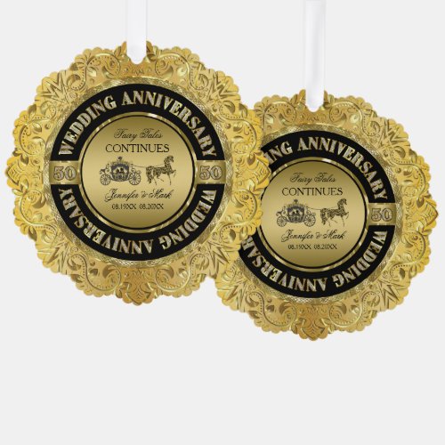 Glam 50th Wedding Anniversary_Horse  Carriage  Ornament Card