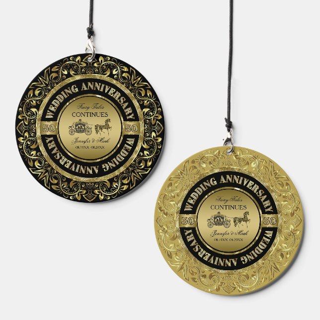 Glam 50th Wedding Anniversary-Horse & Carriage  Wind Chime (Front & Back)