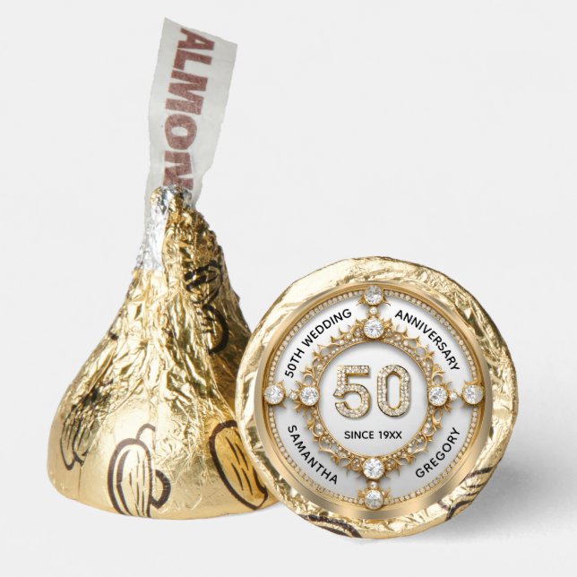 Glam 50th Wedding Anniversary White Gold Diamond  Hershey®'s Kisses® (Front)