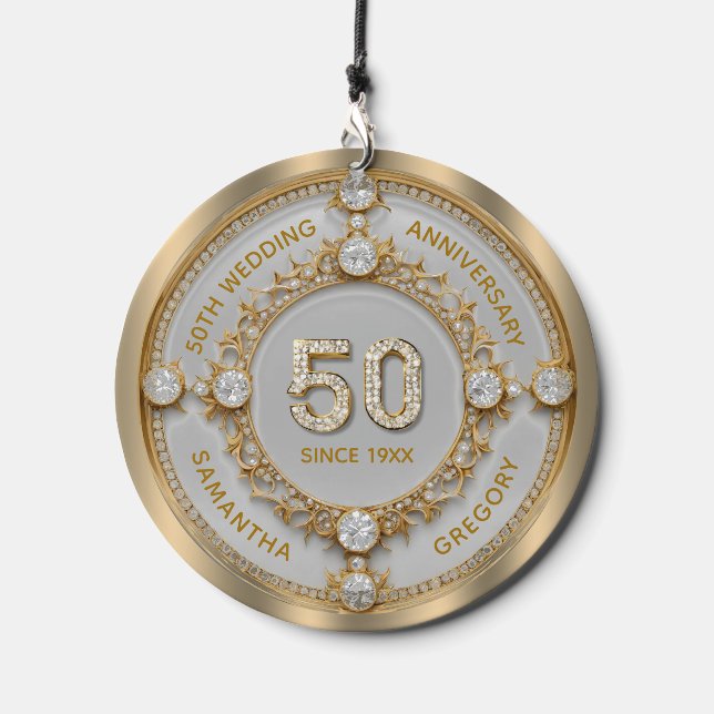 Glam 50th Wedding Anniversary White Gold Diamond  Wind Chime (Front)