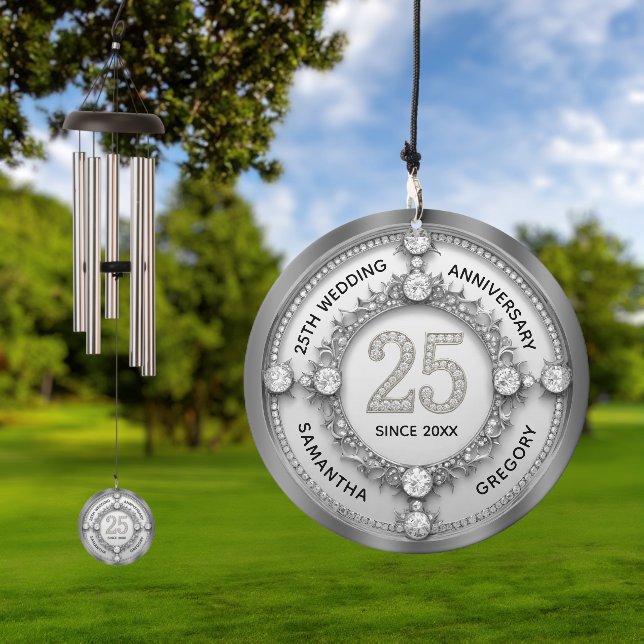 Glam 50th Wedding Anniversary White Gold Diamond  Wind Chime (Outdoor)