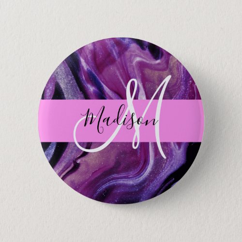 Glam Abstract Purple Shimmer Texture Pink Monogram Button