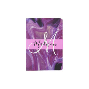 Glam Abstract Purple Shimmer Texture Pink Monogram Passport Holder