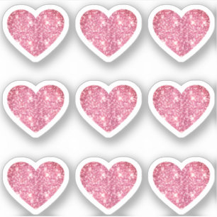 Glam Aesthetic Girly Pink Glitter Heart 9 Pack Sticker