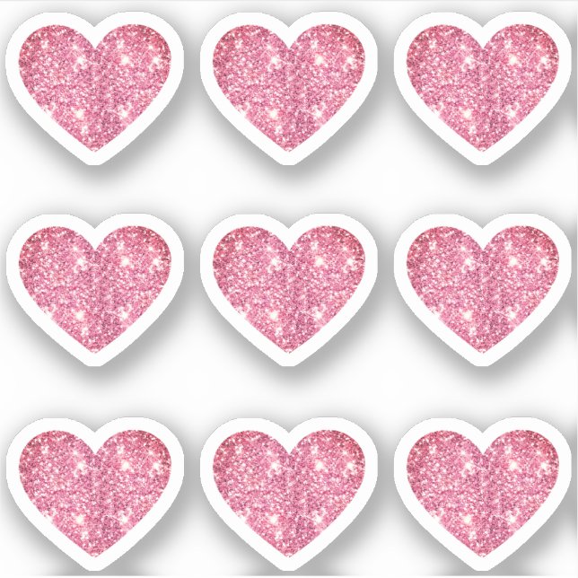 Glam Aesthetic Girly Pink Glitter Heart 9 Pack Sticker (Front)