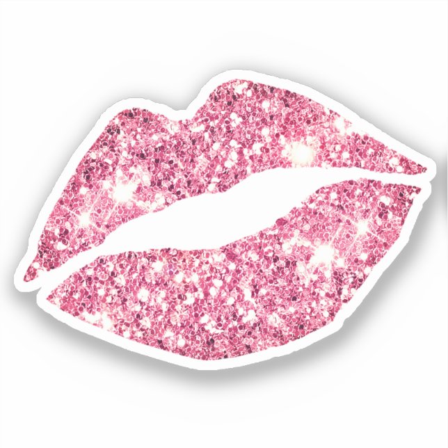 Glam Aesthetic Girly Pink Glitter Lips Sticker (Front)
