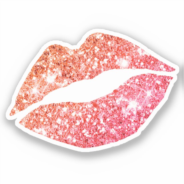 Glam Aesthetic Girly Red Orange Glitter Lips Sticker (Front)