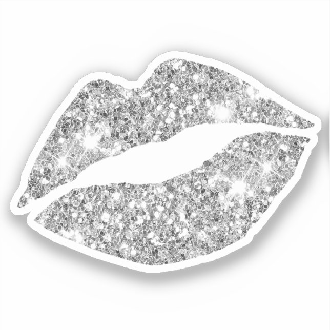 Glam Aesthetic Girly Silver Glitter Lips Sticker (Front)
