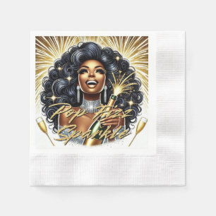 Glam African American Woman Happy New Year Napkins