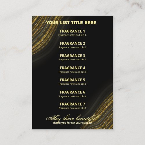 Glam Agate Black Gold Fragrance List Business Card