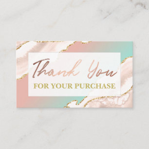 Glam Agate Pink Blue Thank You For Your Purchase Business Card