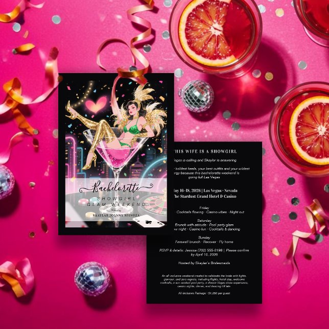 Glam and Funny Showgirl Cocktail Glass Wedding Invitation (Glam and Funny Showgirl Inside Cocktail Glass Wedding Bachelorette Weekend Invitations Cards.)