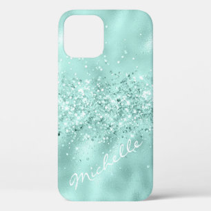 Glam Aqua Blue Foil Confetti iPhone 12 Case