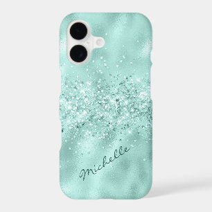 Glam Aqua Blue Foil Confetti iPhone 17 Case