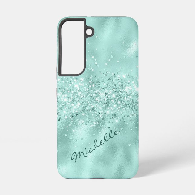 Glam Aqua Blue Foil Confetti Samsung Galaxy Case (Back)