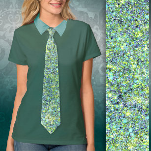 Glam Aqua Citron Green Mermaid Glitter Neck Tie