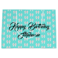 Glam Aqua Custom Name Tiffany Theme White Bow
