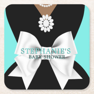 Glam Aqua Ethnic Fancy Tiffany Theme Baby Shower Square Paper Coaster