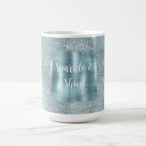 Glam Aqua Glitzy Silver Sparkle Coffee Mug