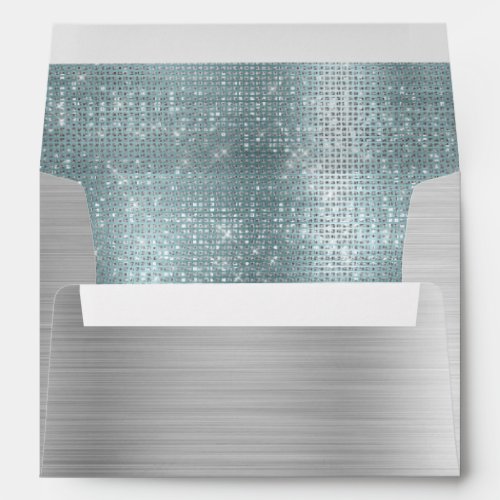Glam Aqua Glitzy Silver Sparkle Envelope