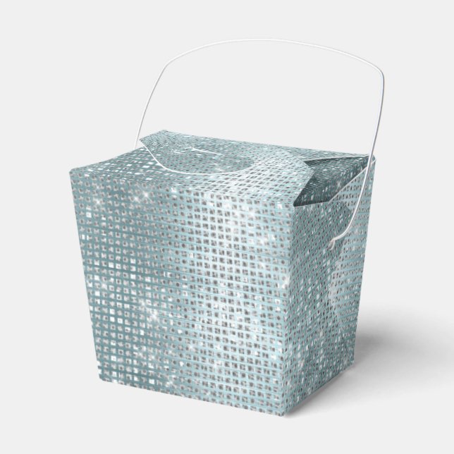 Glam Aqua Glitzy Silver Sparkle Favor Boxes (Front Side)