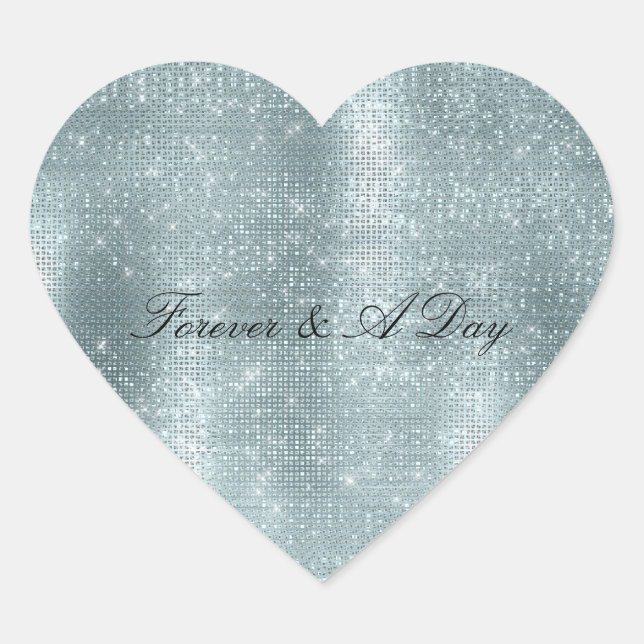 Glam Aqua Glitzy Silver Sparkle Heart Sticker (Front)