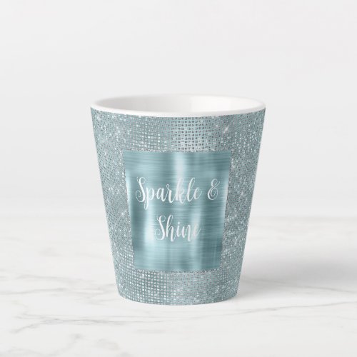 Glam Aqua Glitzy Silver Sparkle Latte Mug
