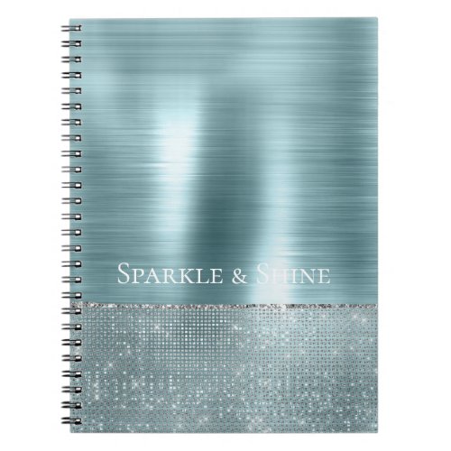 Glam Aqua Glitzy Silver Sparkle Notebook