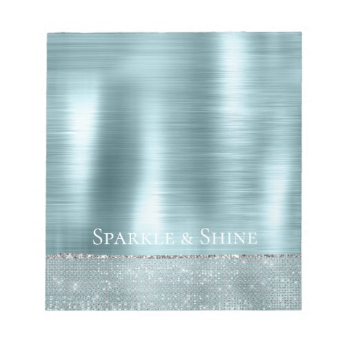 Glam Aqua Glitzy Silver Sparkle Notepad