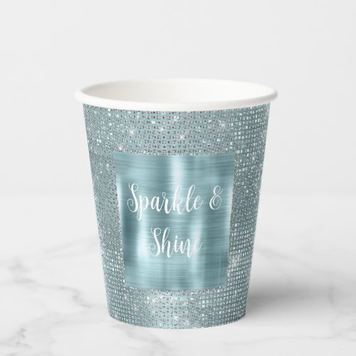 Glam Aqua Glitzy Silver Sparkle Paper Cups