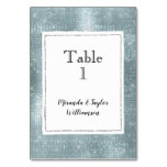 Glam Aqua Glitzy Silver Sparkle Table Number